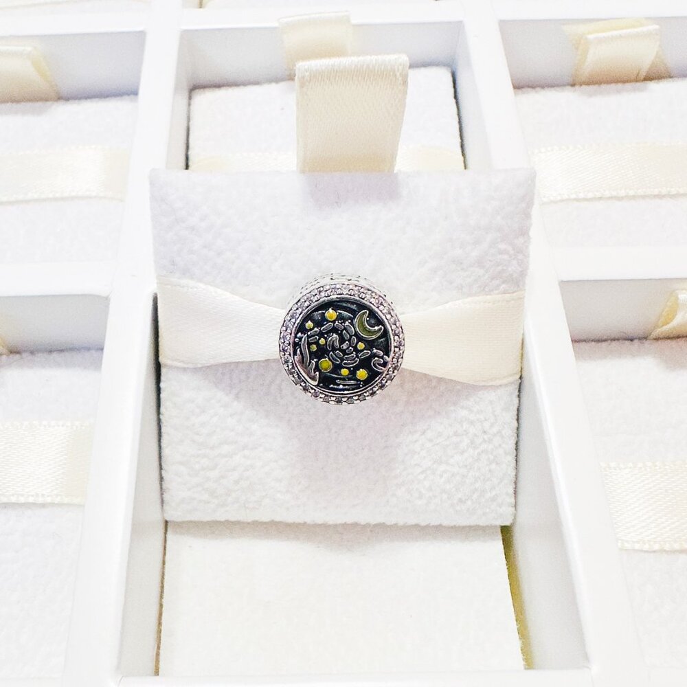 925 Sterling Silver Van Gogh Starry Night Charm Bead With Phrase Fits Pandora